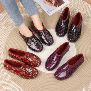 女加棉保暖厨房工作胶鞋 低帮四季 雨鞋 时尚 外穿防滑成人雨靴 防水鞋