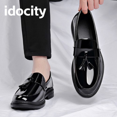 IDOCITY男士休闲商务休闲皮鞋亮皮经典高档乐福鞋子一脚蹬德比鞋