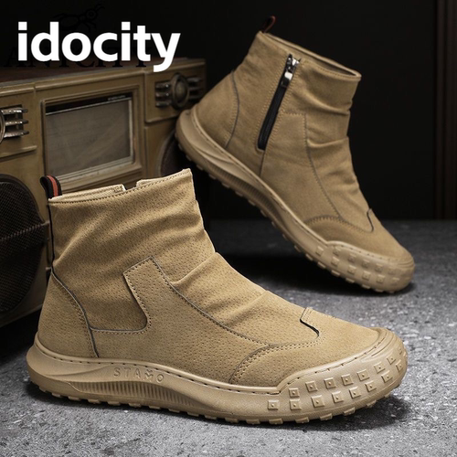 idocity高帮马丁靴男鞋秋季新款透气工装鞋子男防滑休闲劳保鞋男