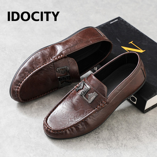 IDOCITY豆豆鞋男软底透气开车皮鞋商务休闲英伦风高档乐福鞋防滑