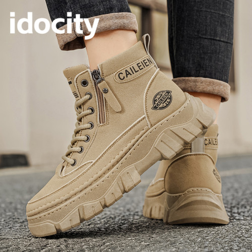 idocity新款男鞋高帮马丁靴英伦风复古厚底增高运动休闲工装短靴
