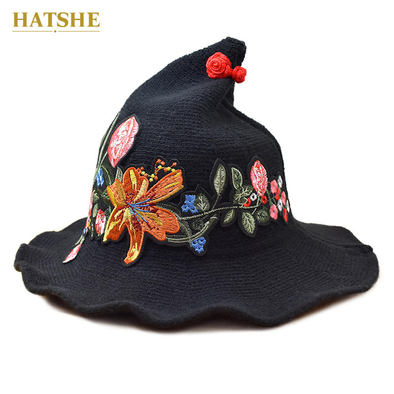 复古刺绣女巫帽遮防晒夏春夏帽子