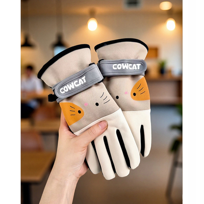 秋冬季可爱加绒户外骑行手套