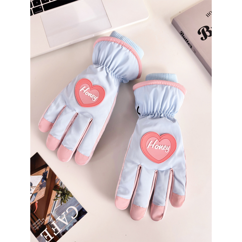 保暖防水女士可爱触屏手套全指