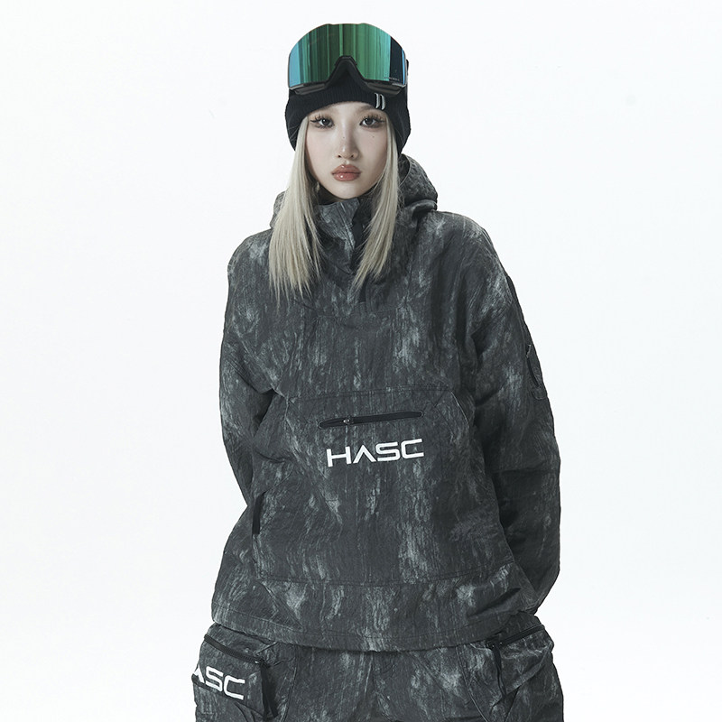 HASC黑色迷彩套头雪服上衣/滑雪衣
