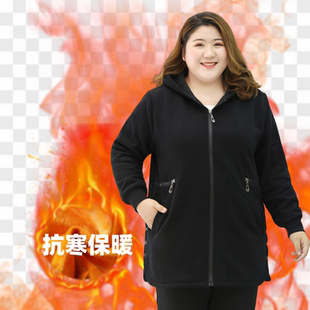 加绒加厚妈妈冬季卫衣胖mm大码保暖宽松显瘦中长款连帽休闲外套女