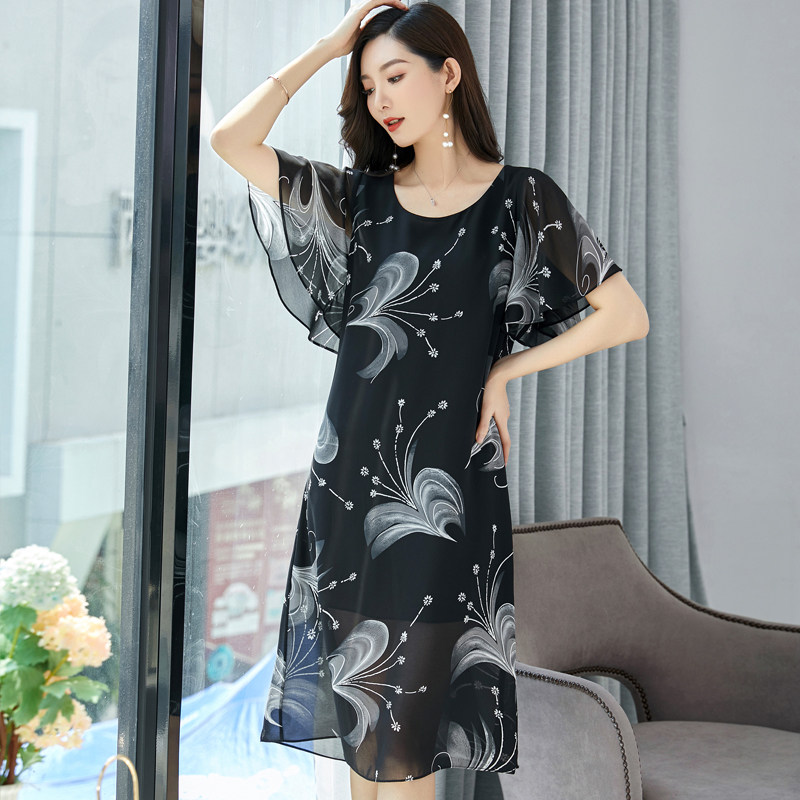 夏天特大码连衣裙女200斤胖mm宽松雪纺裙加肥加大码显瘦遮肚裙子