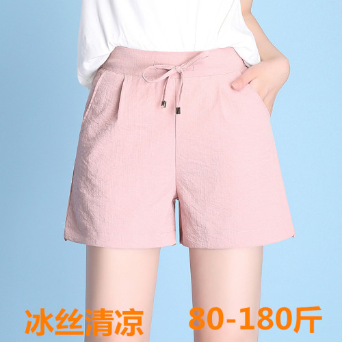 夏季大码高腰显瘦冰丝棉阔腿短裤
