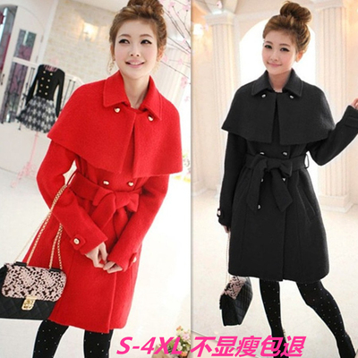肥胖韩版加厚显瘦外套毛呢大衣