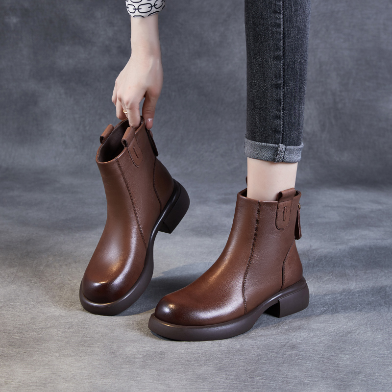 平底绒切尔西靴后拉链靴子