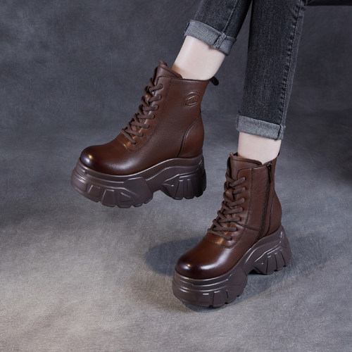 头层牛皮复古厚底马丁靴