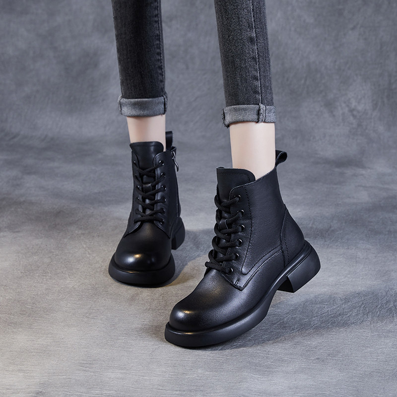 真皮马丁靴女2025新款冬季英伦风加绒保暖棉鞋平底防滑显脚小短靴