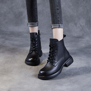 真皮马丁靴女2025新款冬季英伦风加绒保暖棉鞋平底防滑显脚小短靴