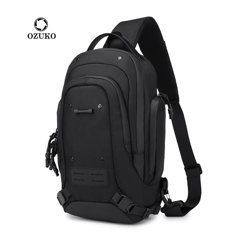 OZUKO胸包男士斜挎包 大容量潮牌防水牛津布运动便携高级感男包