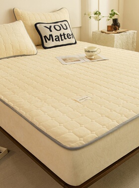 鹅黄色加厚床笠单件浅黄玉米黄色冬季夹棉A类牛奶绒床垫保护套罩