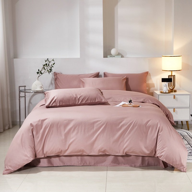 简约纯色全棉四件套奶咖豆沙红色被套床单纯棉宿舍床上用品三件套