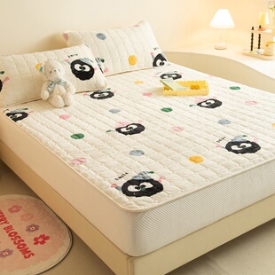 卡通动漫加厚床笠单件奶白米白色冬季夹棉A类牛奶绒床垫保护套罩