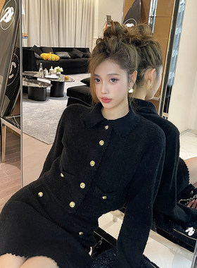 CAN秋冬新款黑色百搭毛衣套装女