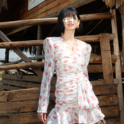 CAN夏季新款高奢气质碎花连衣裙