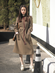 优雅羊毛长袖 复古森系蕾丝领长裙时尚 连衣裙 新款 CAN冬季