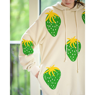 新款 宽松长款 法式 纯棉连帽卫衣女时尚 上衣 印花长袖 CAN秋季