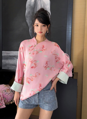 Forevercan女装2024春夏新款 高级感新中式汉服时尚国风V领上衣