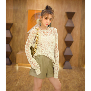 女高腰亚光宽松休闲百搭阔腿短裤 CAN夏季 气质皮裤 时尚 新款