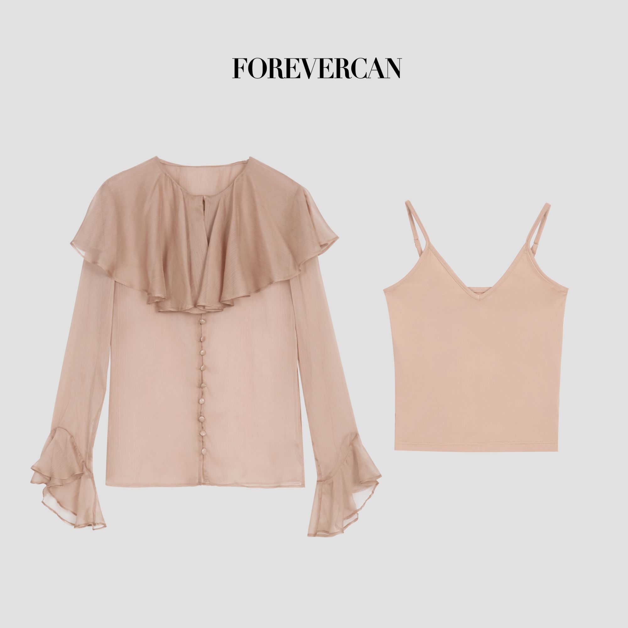 CAN夏季新款荷叶边斗篷轻薄衬衣