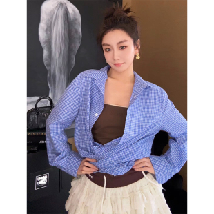 纹格纹百搭衬衫 蓝调时刻气质学院风格 2024春夏新款 Forevercan女装