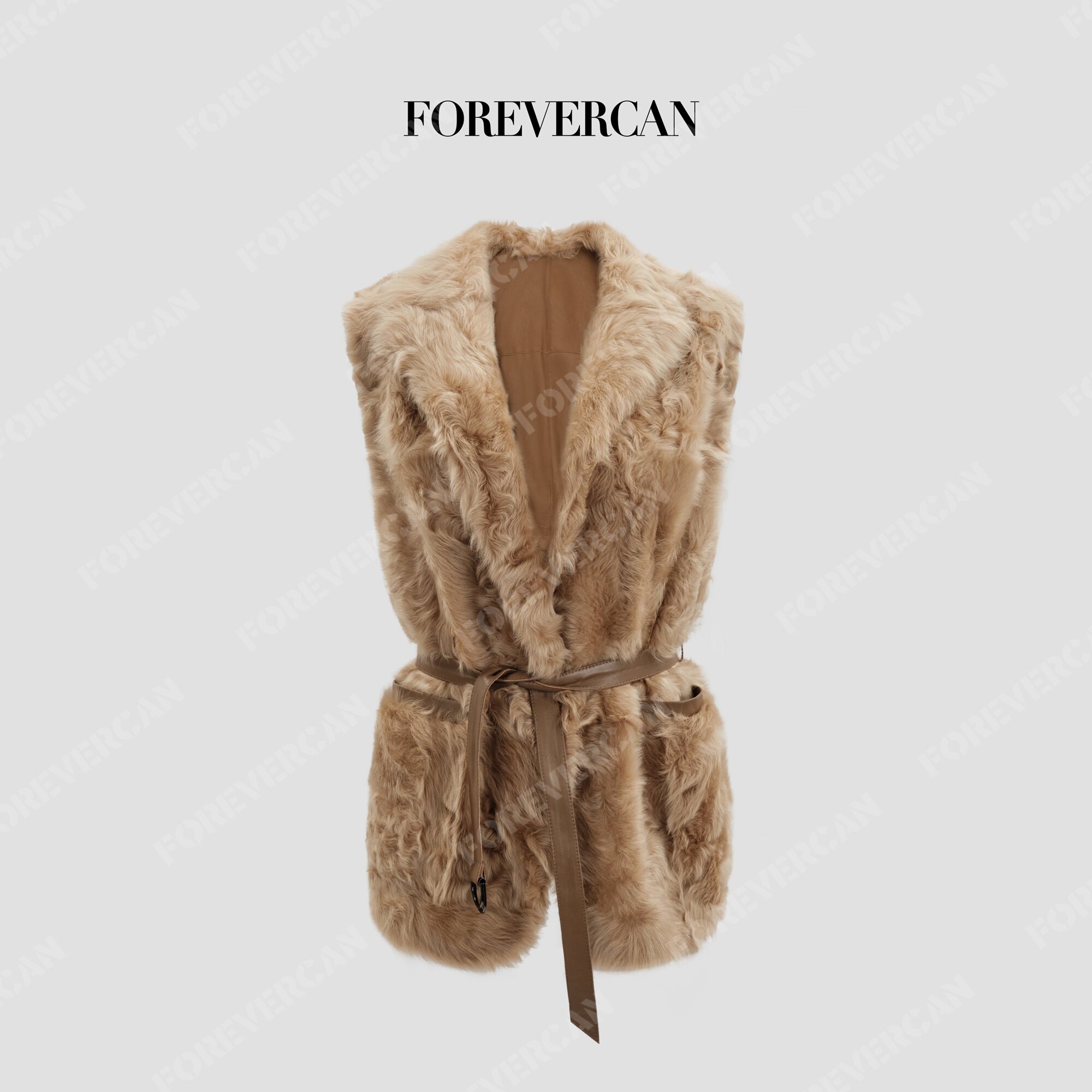 Forevercan女装2025新款庞贝手记客定小湖羊皮毛一体皮草马甲