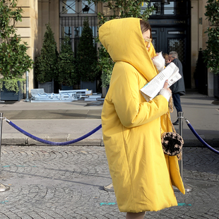 休闲保暖外套女绒 连帽设计棉服时尚 CAN秋冬新款 宽松加厚长款