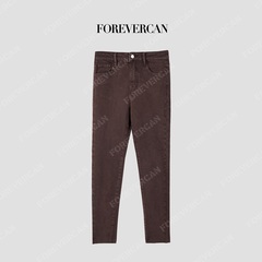 Forevercan女装2025新款咖啡经典立裁加绒直筒小脚牛仔裤