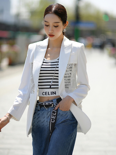 外套 醋酸西装 高腰阔腿牛仔裤 休闲时尚 CAN夏季 气质套装 新款