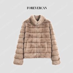 Forevercan女装2025新款阿斯科纳横排脊子靠坎仿貂环保皮草外套