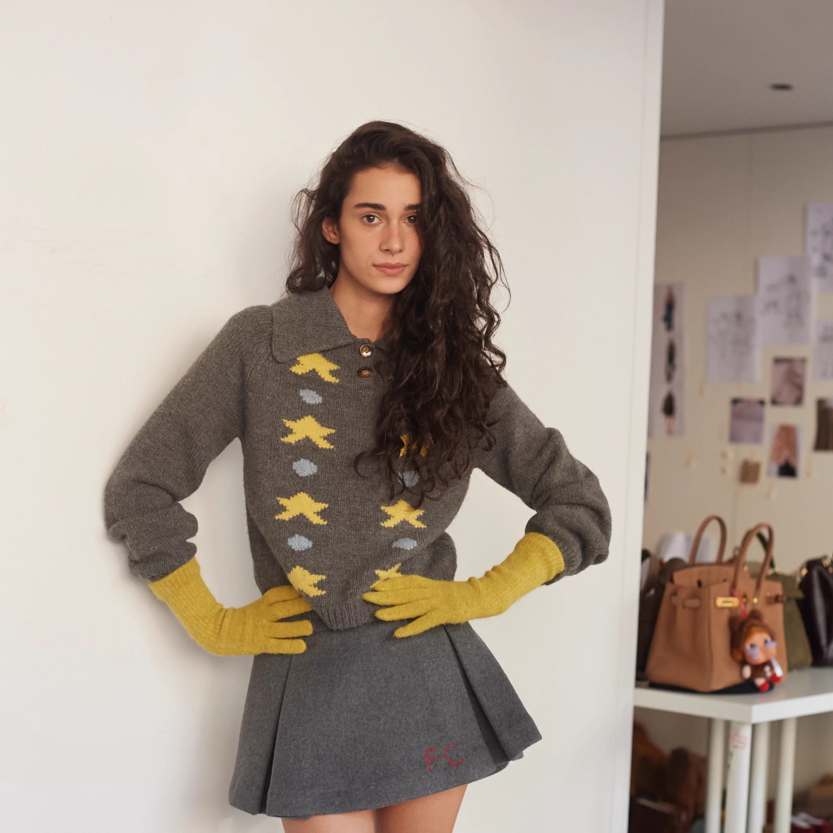 Forevercan女装2025新款圣诞星手工星星提花POLO领针织毛衣