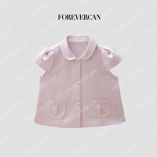 Forevercan女装“小脸型”醋酸单排扣口袋短袖小开衫