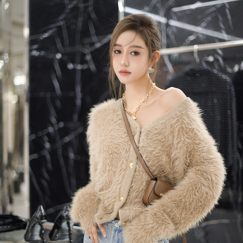 Forevercan咖色毛绒绒软糯针织毛衣开衫女秋冬2022新款长袖上衣女,女装/女士精品,毛衣,淘宝优惠券,粉丝福利购,淘宝优惠卷