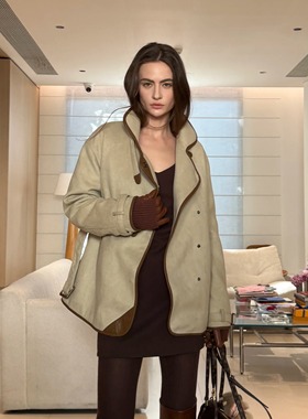 SSAVAGE女装2026新款勃兰登堡鹅绒服可拆卸内胆撞色麂皮绒外套