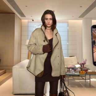 SSAVAGE女装2026新款勃兰登堡鹅绒服可拆卸内胆撞色麂皮绒外套