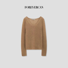 Forevercan女装新款“秋意浓”慵懒风V领套头美丽诺羊毛针织毛衣