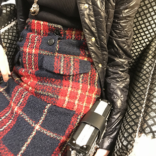 CAN秋冬新款 格子一步裙高腰包臀气质显瘦半身裙女百搭 时尚