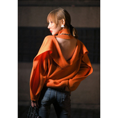 长袖 CAN秋季 新款 高领毛衣女后背镂空设计感舒适净色针织上衣