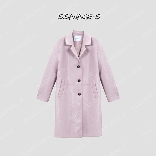 SSAVAGE平驳领茧型皮衣风衣外套