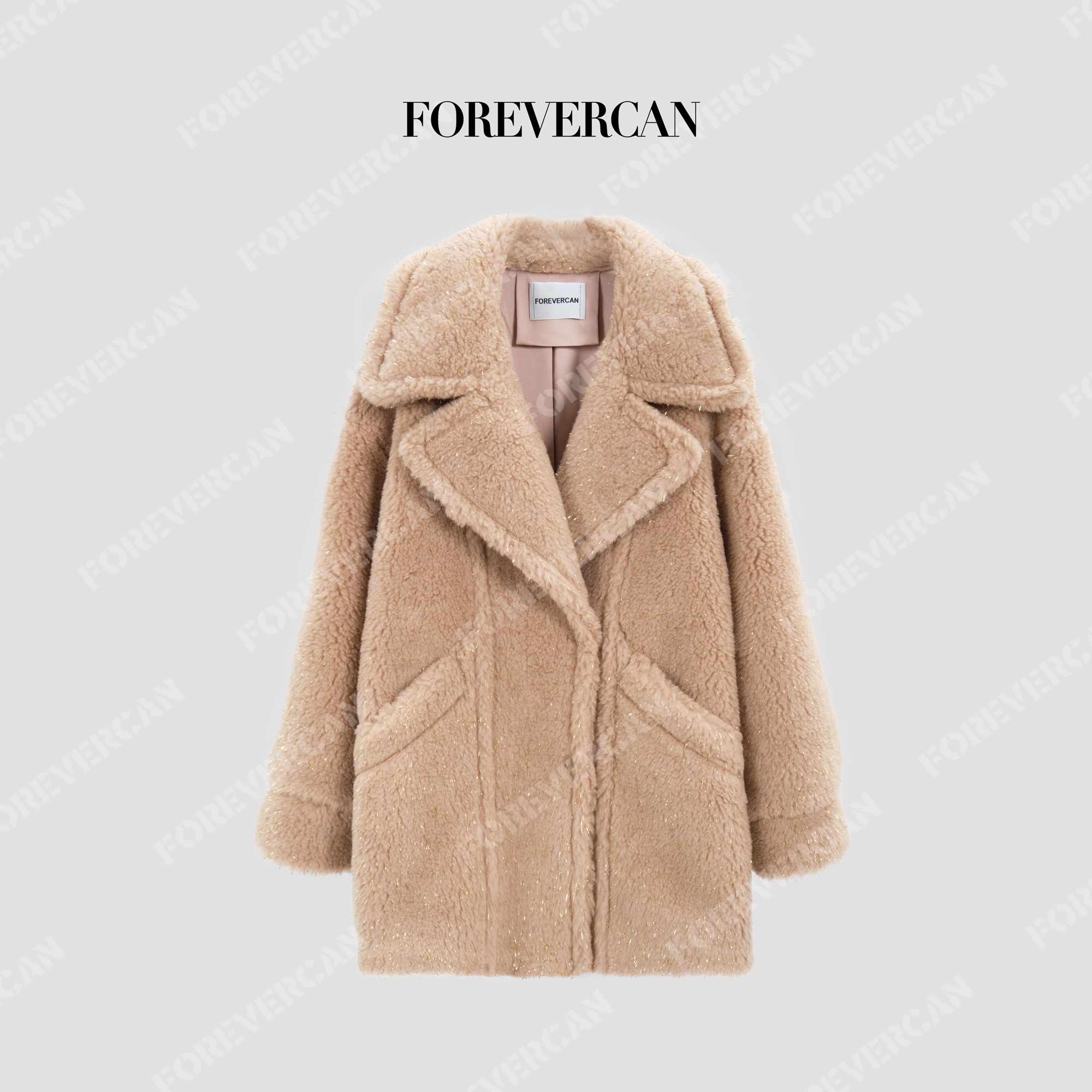 CAN冬季新款骆驼绒蚕丝羊毛外套