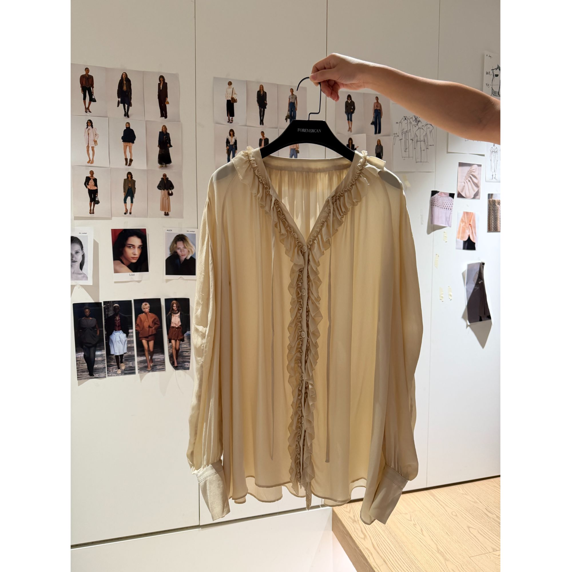 SSAVAGE女装"锡永湖"泡泡袖褶皱花边松弛百搭衬衫上衣