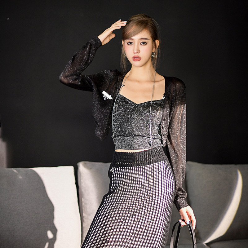 FOREVERCAN手工系列 -重磅重工裙子包臀名媛镂空针织中长款半身裙