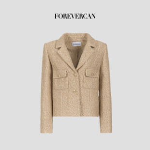 Forevercan女装2025新款达拉斯美丽诺羊毛呢短款正肩西装外套