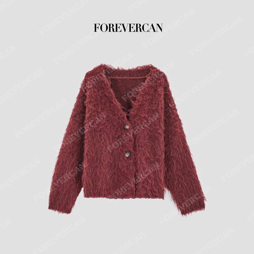 Forevercan“马上有福”拉毛工艺水波纹毛流针织开衫