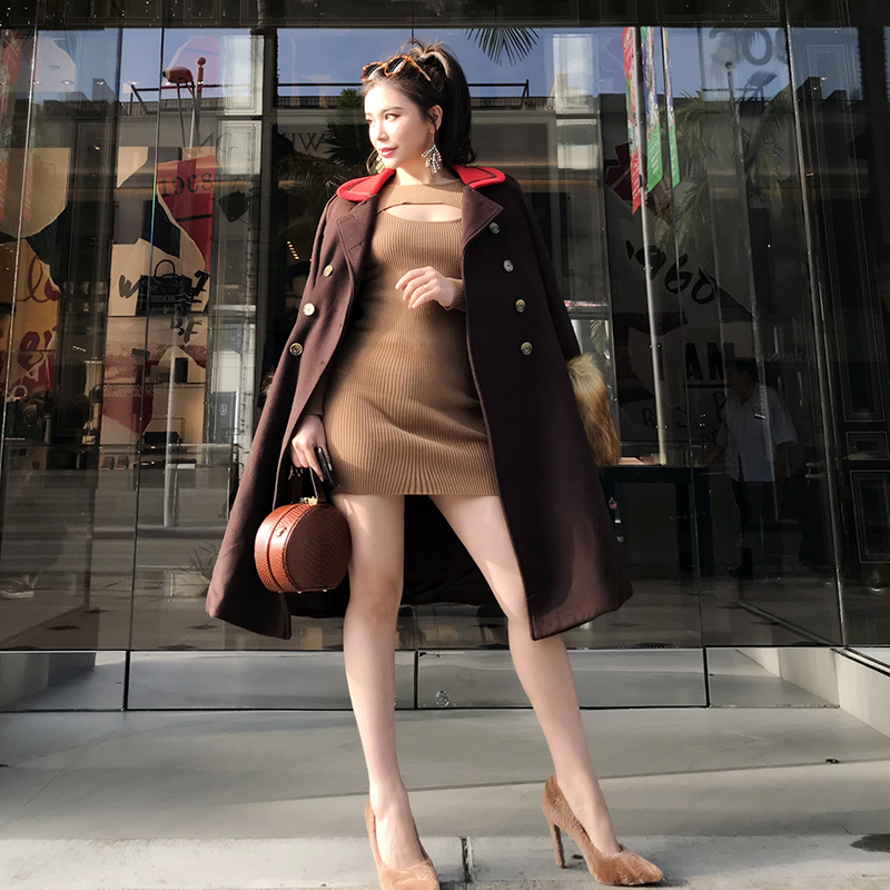 can冬季翻领拼接流行毛呢大衣