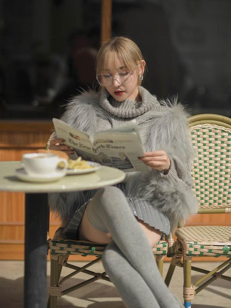 CAN冬季新款 时尚高级感拼接貉子毛皮草+半身裙 毛衣套装女,女装/女士精品,时尚套装,淘宝优惠券,粉丝福利购,淘宝优惠卷